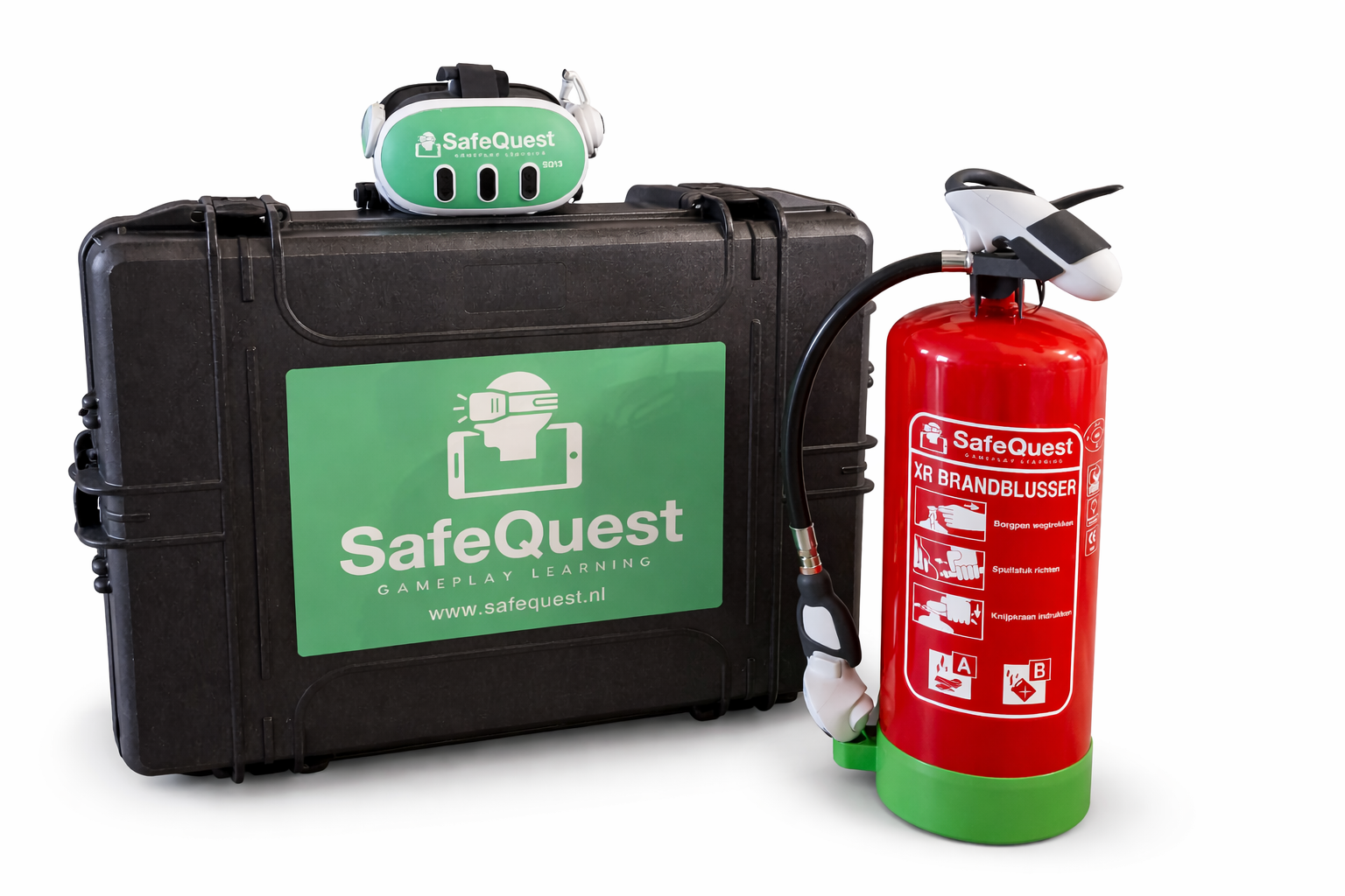 SafeQuest koffer met XR headset en brandblusser